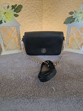 Tory Burch Black Leather Chain-Accent Crossbody